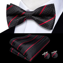 Solid Silk Bow Tie Hanky Cuff Links Set
