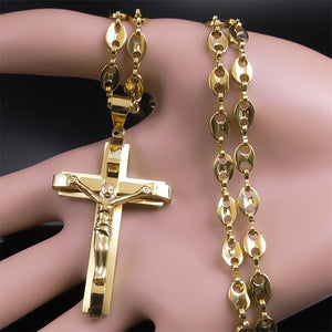 Stainless Steel Gold Color Crucifix Pendant Necklace