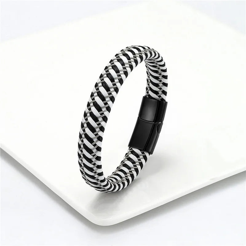 Leather Rope Stainless Steel Buckle Braided Bracelet