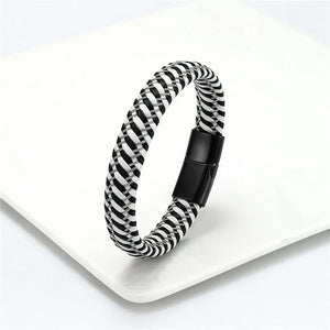 Leather Rope Stainless Steel Buckle Braided Bracelet