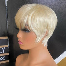 #613 Blonde Color Glueless Human Hair Wig With Bangs