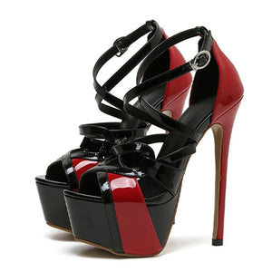 Sexy Peep Toe Extreme High Heel Buckle Strap Platform Pumps