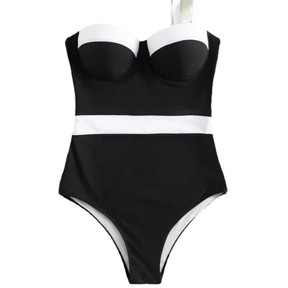 One Piece Color Block Swimming Suit