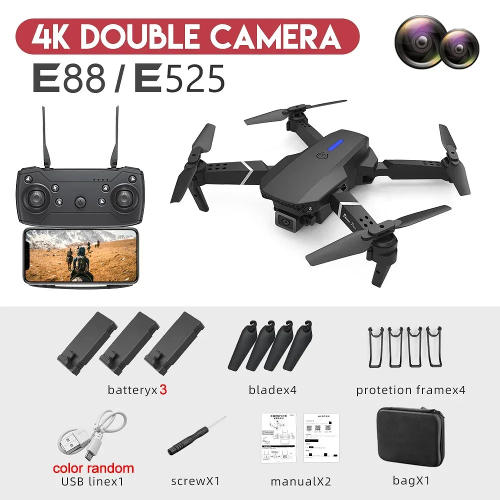 E88Pro 4K With 3 Battery 1080P Wide Angle HD Camera Foldable Drone