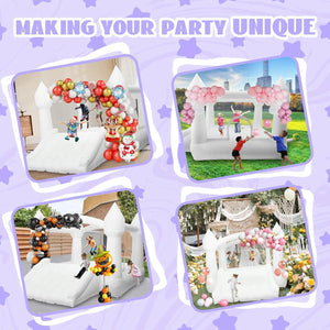 Inflatable 11.97x8.98x7.15ft White Castle Bounce House with Slide & Air Blower