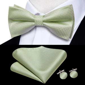 Solid Silk Bow Tie Hanky Cuff Links Set
