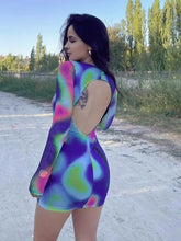 Tie Dye Long Sleeve Backless Mini Dress