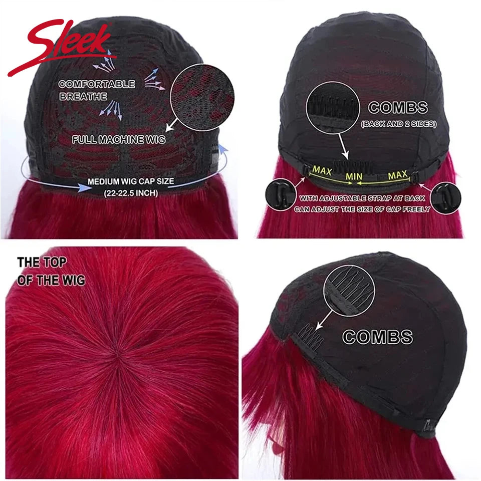 Brazilian Straight Sleek Human Hair Wig With Bangs