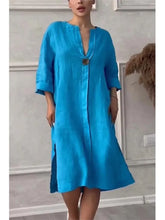 Long Sleeve Linen Solid Color Dress