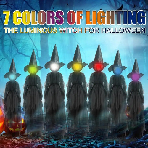 Halloween Creepy Wizard W/ 7 Color LED Light Holding Hands Screaming Witches with Sound Activated Sensor
