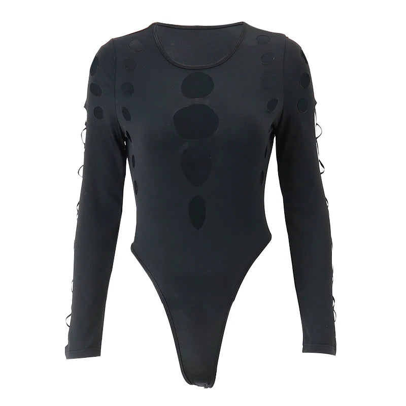 Xeemilo Hollow Out Long-Sleeve Bodysuit