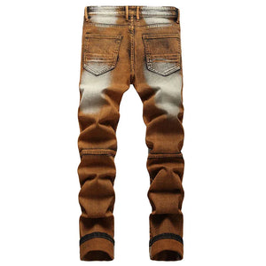 Casual Coated Straight Pleated Jeans