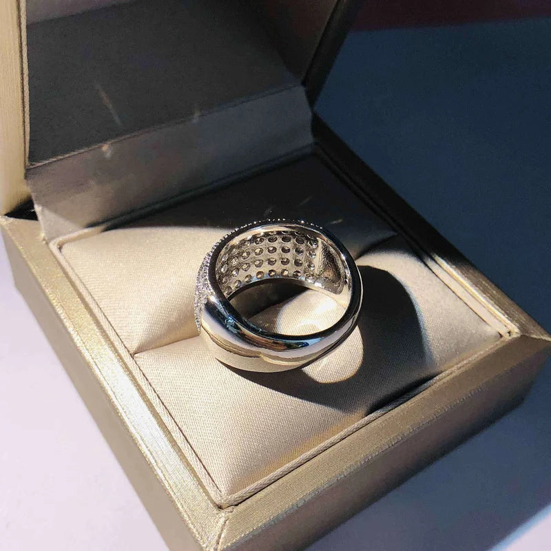 Huitan Paved Cubic Zirconia Sparkling Wide Ring