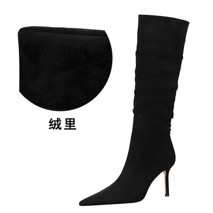 Retro Fashion Simple Black Slender High Heel Boots