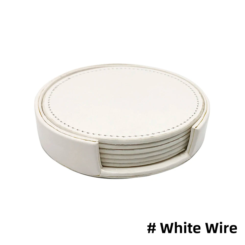 6-Pcs Artificial Leather Marble Style with Holder Drink Coasters