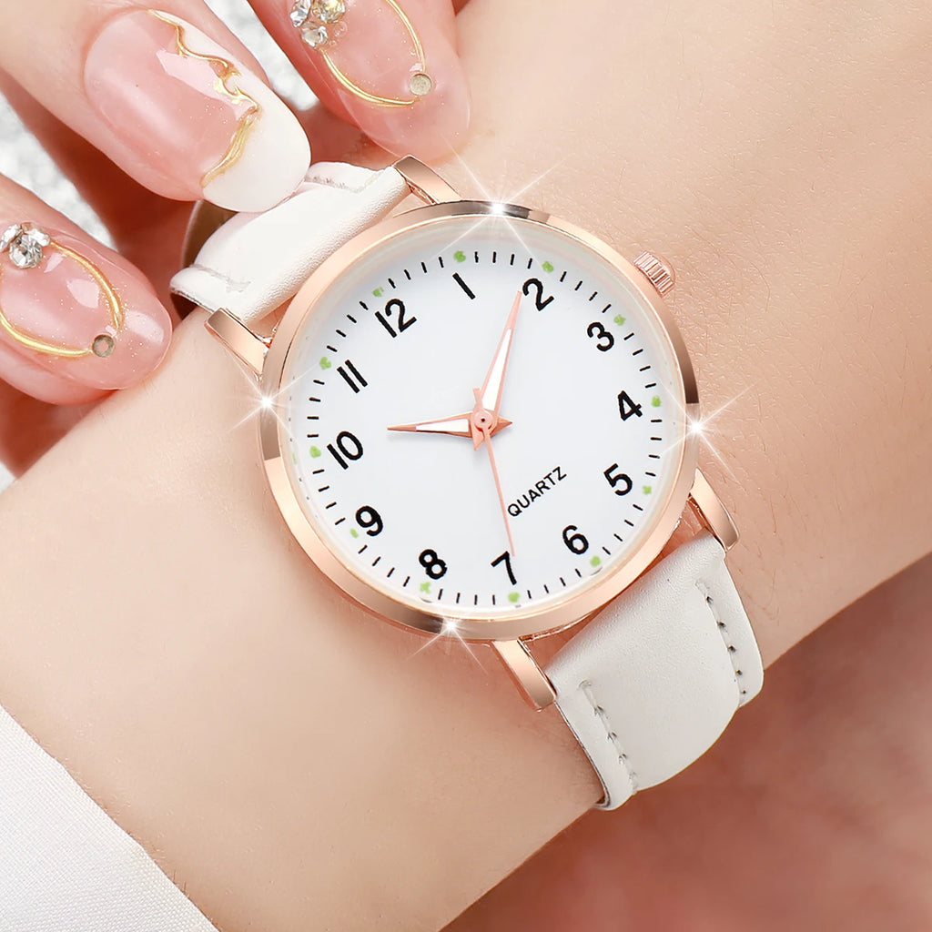 Casual Arabic Dial Leather Band Quartz Watch