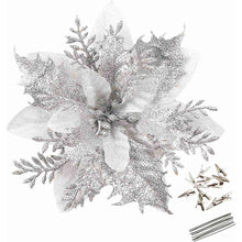 18Pcs Glitter Artificial Christmas Flowers With Clips