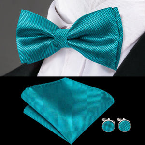 Solid Silk Bow Tie Hanky Cuff Links Set