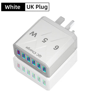 65W 6 Ports USB Fast Charging QC3.0 Travel Charger