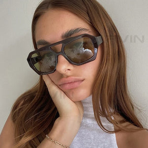 Thick Frame Double Bridge Polygon Sunglasses