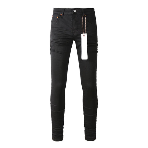 High Street Distressed Black Stretch Skinny Button Fly Ripped Jeans