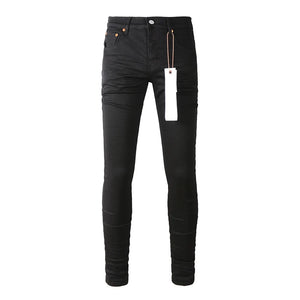 High Street Distressed Black Stretch Skinny Button Fly Ripped Jeans