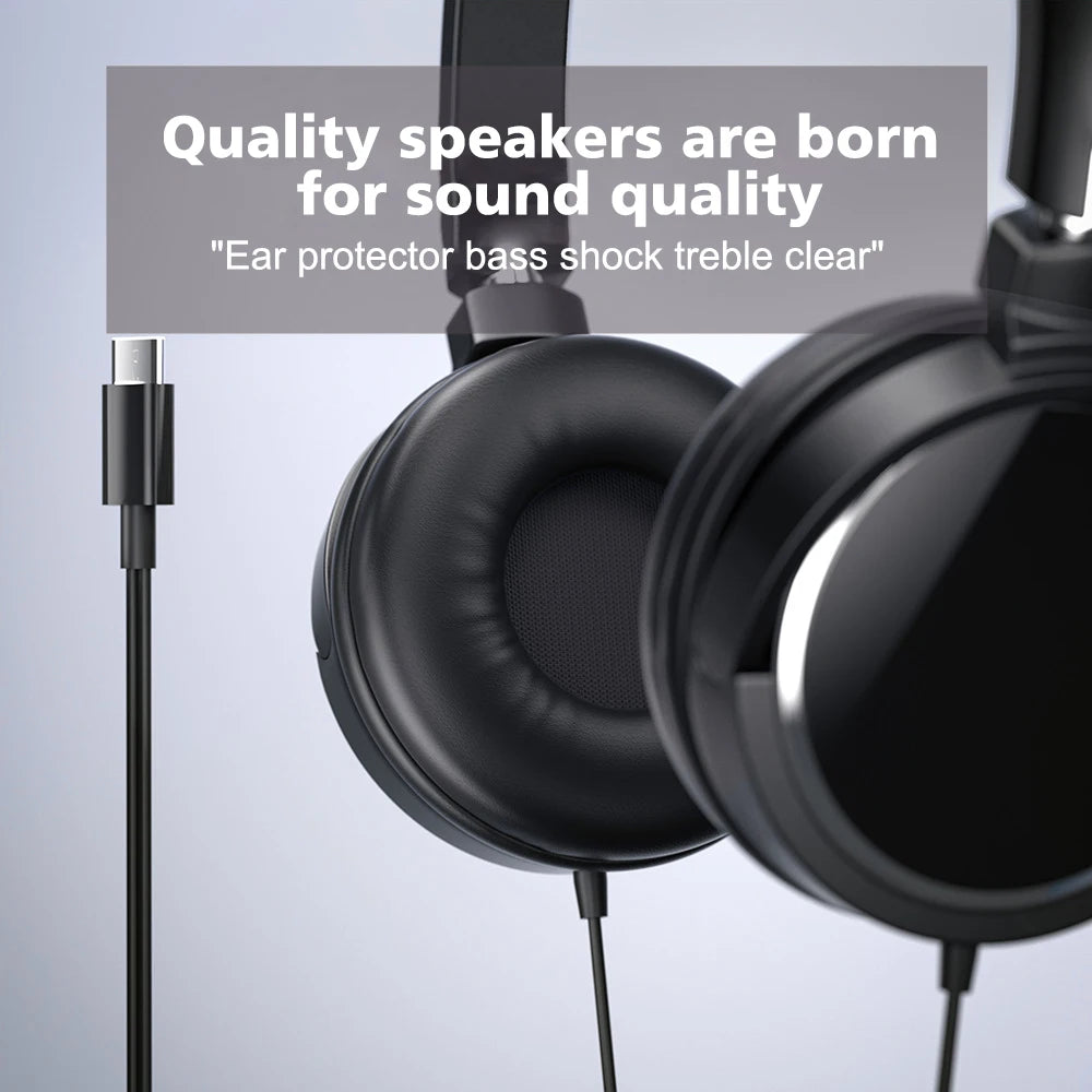Foldable Adjustable Wired 3.5mm/Type C Bass Stereo Headphones