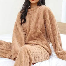 Soft Coral Velvet Jacquard Warm Pajama Set for Women