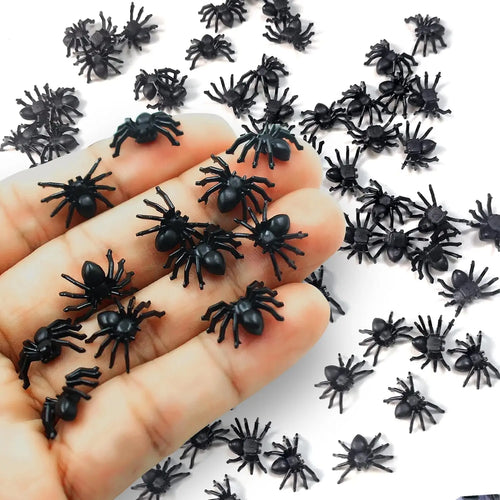 50pcs Halloween Spiders Decorations Small Black Plastic Spiders