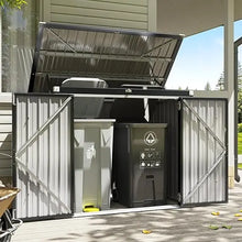 80 Cu. Ft Outdoor Trash Can Storage Shed w/Lockable Doors & Waterproof Lid Chain