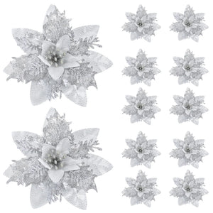 Glitter Pink Christmas Tree Flower Ornaments