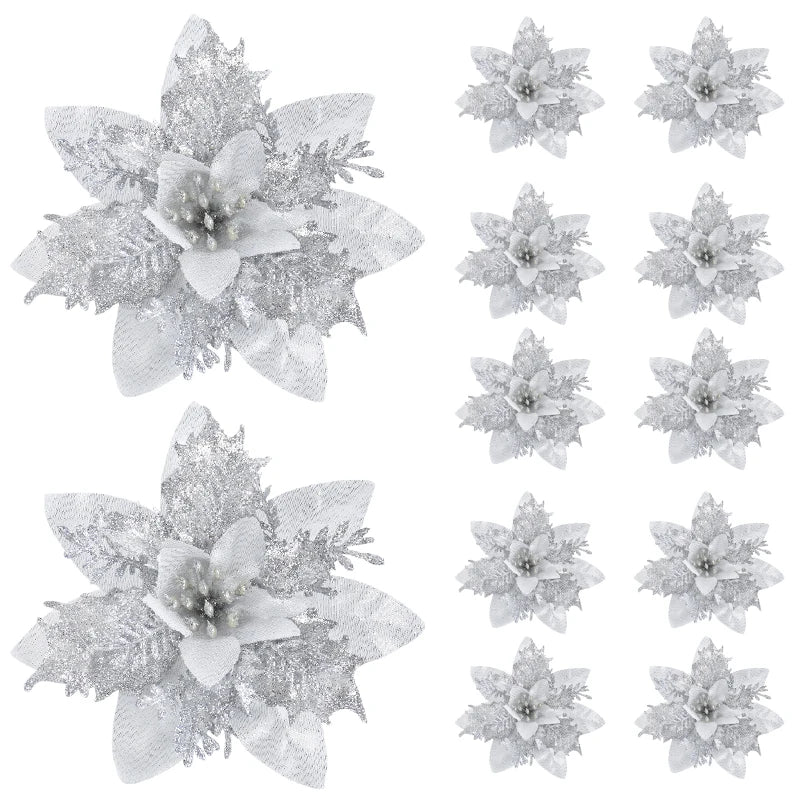 Glitter Pink Christmas Tree Flower Ornaments