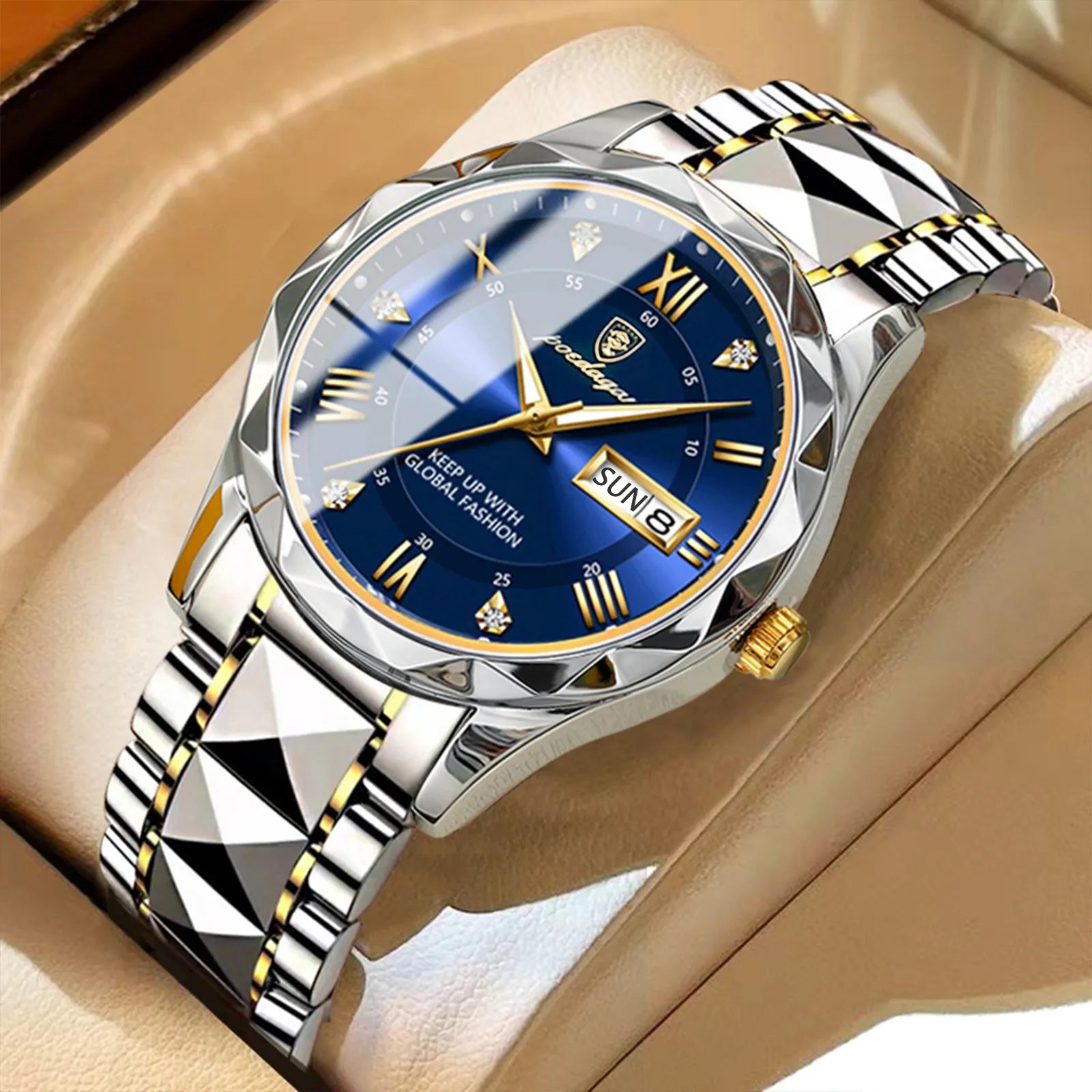 POEDAGAR Waterproof Luminous Stainless Steel Quartz Watch
