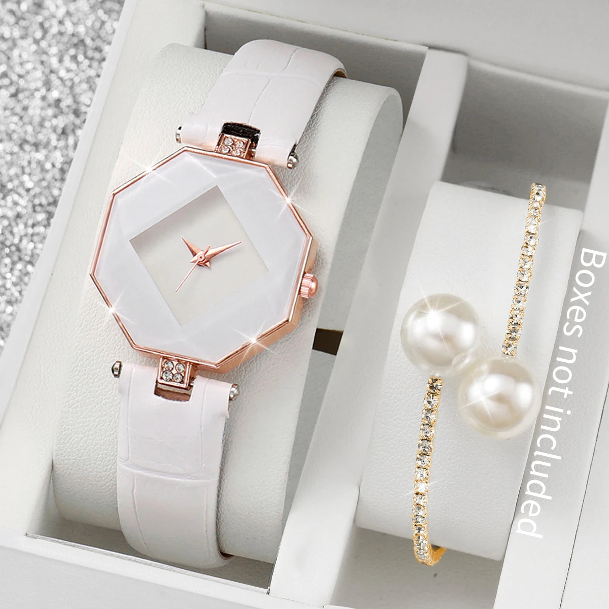 2PCS Fashion Watch & Pearl Bracelet Set (Without Box）