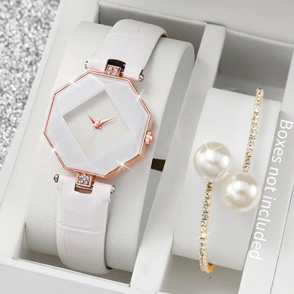 2PCS Fashion Watch & Pearl Bracelet Set (Without Box）