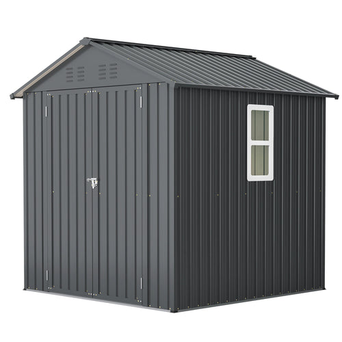6x6 FT Outdoor Tool Storage Shed with Metal & Lockable Doors