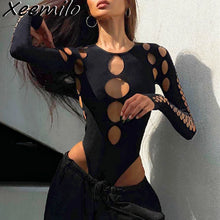 Xeemilo Hollow Out Long-Sleeve Bodysuit