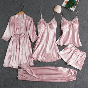 6PC Satin Sleep Pajamas Gown Set