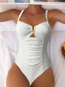 One Piece Solid Color Shoulder Strapped Swimsuit