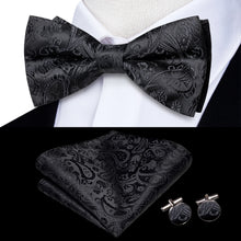 Solid Silk Bow Tie Hanky Cuff Links Set