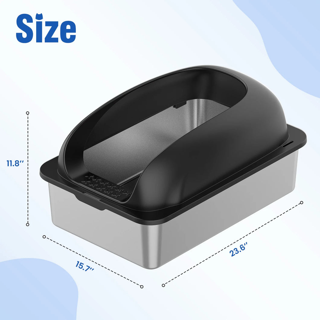24in Stainless Steel Cat Litter Box with Lid Anti-Urine Leakage Scoop and Mat Included