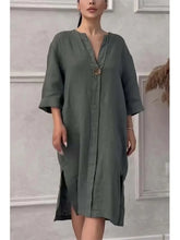 Long Sleeve Linen Solid Color Dress