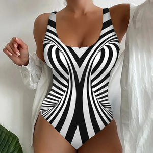 Vintage Abstract Print One Piece Swimsuit