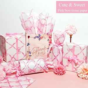 10 Sheets 20x14inch Pink Bow Tissue Paper