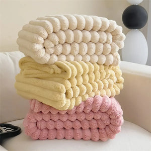 Solid Color Thick Wide Striped Multifunctional Blanket