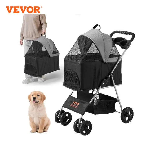 VEVOR 35lb Capacity 4 Wheel Pet Stroller with Brakes