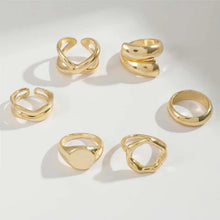 6Pcs Gold Color Smooth Geometric Open Ring Set