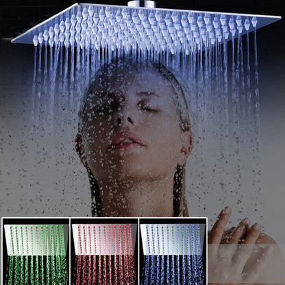 LED Rainfall Shower Head Stainless Steel Square Color Changing Lights Shower Head