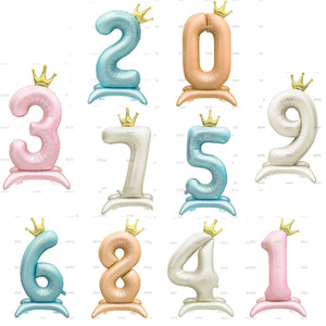 42" Colored Number Stand Foil Balloons with Crown Figures