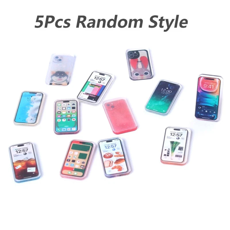 5Pcs 1:12 Dollhouse Miniature Mobile Phone Simulation